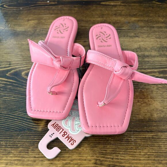 Sam & Libby Pink Tia Bow Sandals Size 7 - Picture 2 of 8